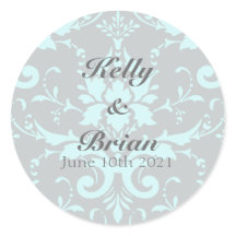Elegant Blauw Damask Bruiloft Stickers