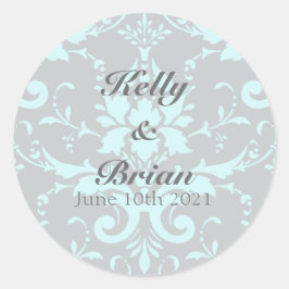 Elegant Blauw Damask Bruiloft Stickers