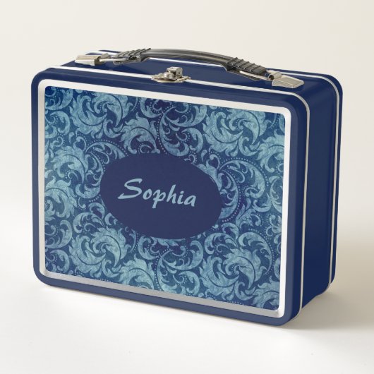 Elegant blauw  Damaskpatroon (Voorkant)