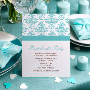Elegant Blauw Damaskpatroon Bachelorette Party Kaart