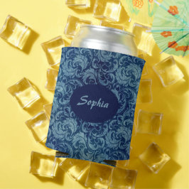 Elegant blauw  Damaskpatroon Blikjeskoeler