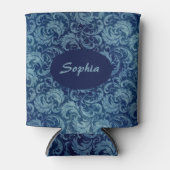 Elegant blauw Damaskpatroon Blikjeskoeler (Voorkant)