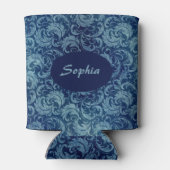 Elegant blauw Damaskpatroon Blikjeskoeler (Achterkant)