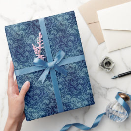 Elegant blauw  Damaskpatroon Cadeaupapier