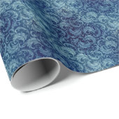 Elegant blauw Damaskpatroon Cadeaupapier (Rol Hoek)