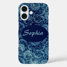 Elegant blauw  Damaskpatroon iPhone 16 Hoesje