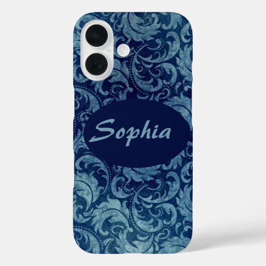 Elegant blauw Damaskpatroon Case-Mate iPhone Case (Achterkant)