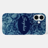 Elegant blauw Damaskpatroon Case-Mate iPhone Case (Achterkant (horizontaal))