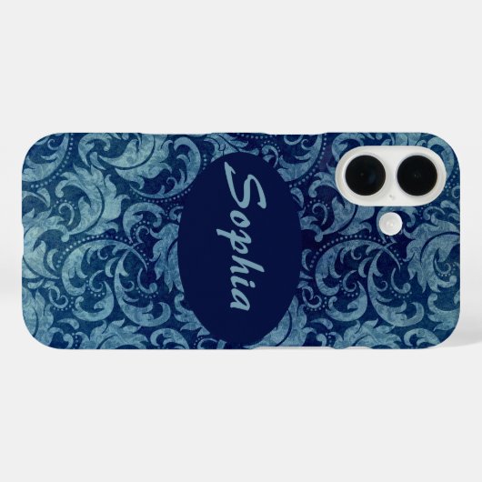 Elegant blauw  Damaskpatroon Case-Mate iPhone Case (Achterkant (horizontaal))