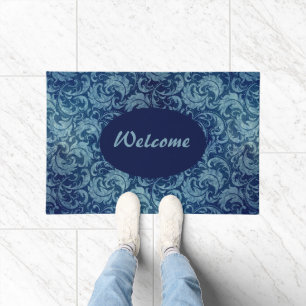 Elegant blauw Damaskpatroon Deurmat