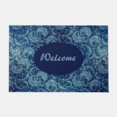 Elegant blauw  Damaskpatroon Deurmat (Voorkant)