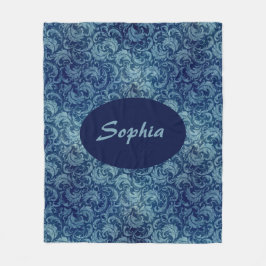 Elegant blauw  Damaskpatroon Fleece Deken