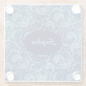 Elegant blauw Damaskpatroon Glazen Onderzetter (Achterkant)