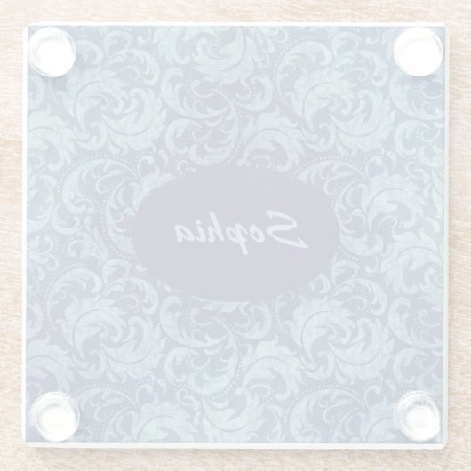 Elegant blauw Damaskpatroon Glazen Onderzetter (Achterkant)