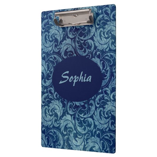 Elegant blauw  Damaskpatroon Klembord (Links)