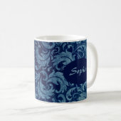 Elegant blauw  Damaskpatroon Koffiemok (Voorkant rechts)