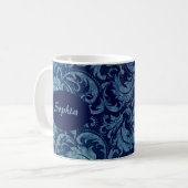Elegant blauw  Damaskpatroon Koffiemok (Voorkant links)