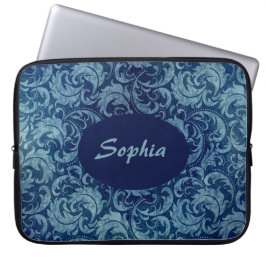 Elegant blauw  Damaskpatroon Laptop Sleeve