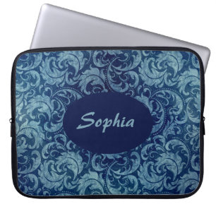 Elegant blauw  Damaskpatroon Laptop Sleeve
