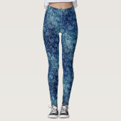 Elegant blauw  Damaskpatroon Leggings (Voorkant)