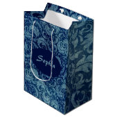 Elegant blauw  Damaskpatroon Medium Cadeauzakje (Voorkant Gekanteld)