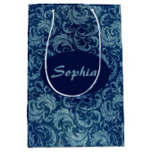 Elegant blauw  Damaskpatroon Medium Cadeauzakje (Voorkant)