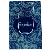 Elegant blauw  Damaskpatroon Medium Cadeauzakje (Achterkant)