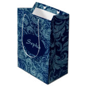 Elegant blauw  Damaskpatroon Medium Cadeauzakje (Achterkant Gekanteld)