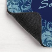 Elegant blauw  Damaskpatroon Muismat (Hoek)