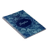 Elegant blauw  Damaskpatroon Notitieboek (Rechterzijde)