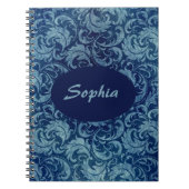 Elegant blauw  Damaskpatroon Notitieboek (Voorkant)