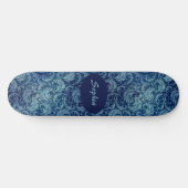 Elegant blauw Damaskpatroon Persoonlijk Skateboard (Horizontaal)