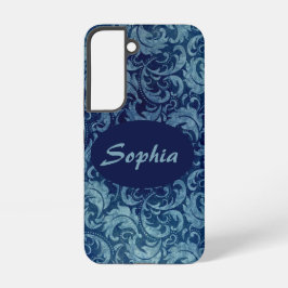 Elegant blauw  Damaskpatroon Samsung Galaxy Hoesje