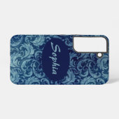 Elegant blauw Damaskpatroon Samsung Galaxy Hoesje (Achterkant horizontaal)
