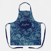 Elegant blauw Damaskpatroon Schort (Voorkant)