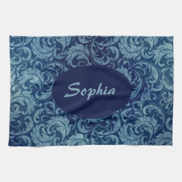 Elegant blauw  Damaskpatroon Theedoek