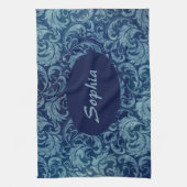 Elegant blauw Damaskpatroon Theedoek (Verticaal)