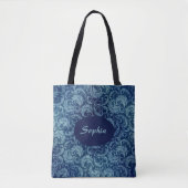Elegant blauw  Damaskpatroon Tote Bag (Voorkant)