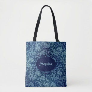 Elegant blauw  Damaskpatroon Tote Bag