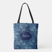 Elegant blauw  Damaskpatroon Tote Bag (Achterkant)