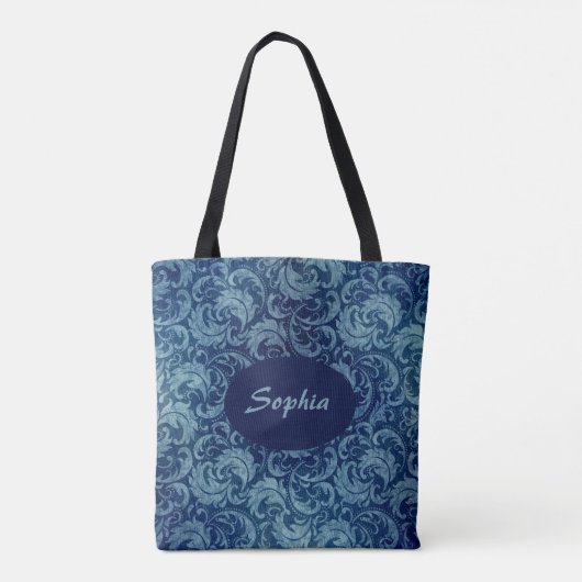 Elegant blauw Damaskpatroon Tote Bag (Achterkant)