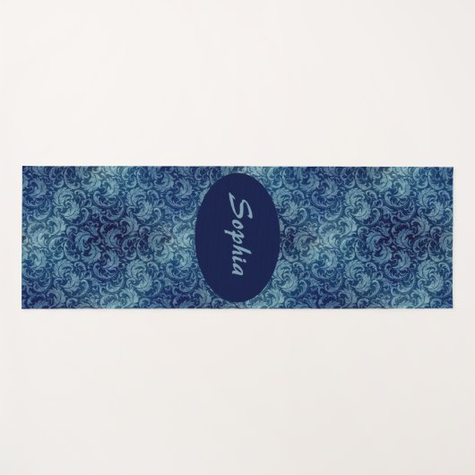 Elegant blauw  Damaskpatroon Yogamat (Voorkant (horizontaal))