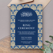 Elegant Blauw Damast Arch Islamitisch Verloving Kaart