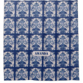 Elegant  Blauw damast herhalen patroon Douchegordijn (Voorkant)