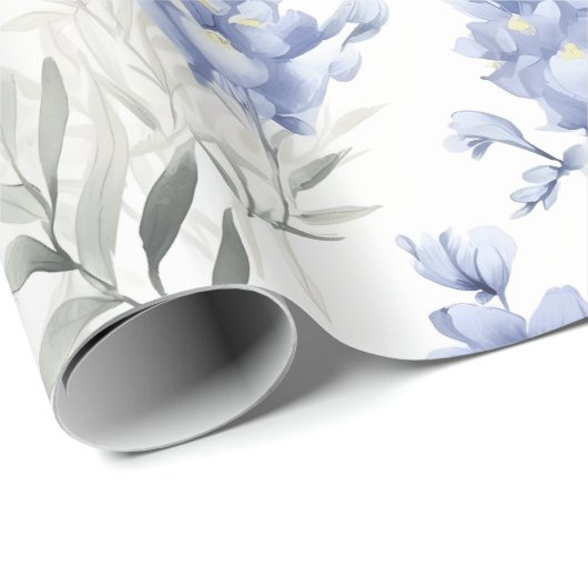 Elegant Blauw Delphinium Bloemen Cadeaupapier (Rol Hoek)