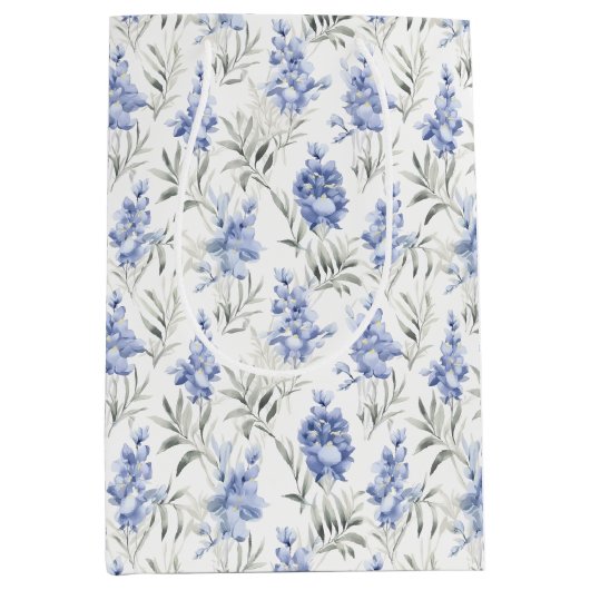 Elegant Blauw Delphinium Bloemen Medium Cadeauzakje (Voorkant)