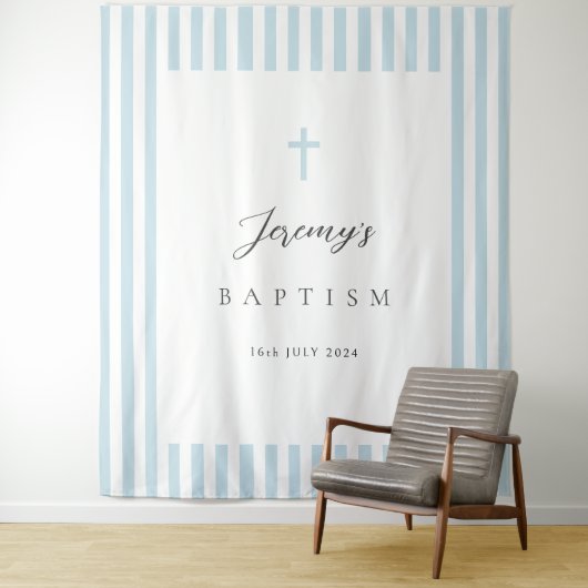 Elegant blauw doopsel wandkleed (In situ)