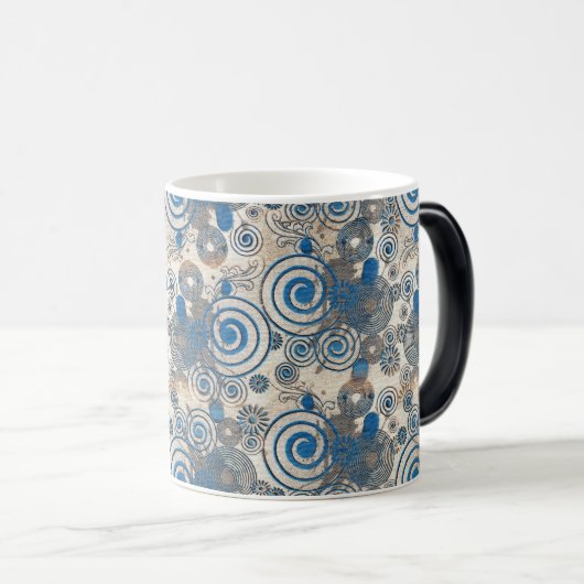 Elegant blauw draai patroon achtergrond ontwerp magische mok (Voorkant rechts)