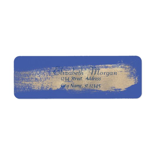 Elegant Blauw Eenvoudig,Nep Gouden Kwaststreek Etiket (Voorkant)