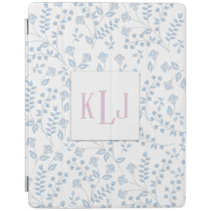 Elegant Blauw Eenvoudig Stijlvol Bloemen Monogram iPad Cover